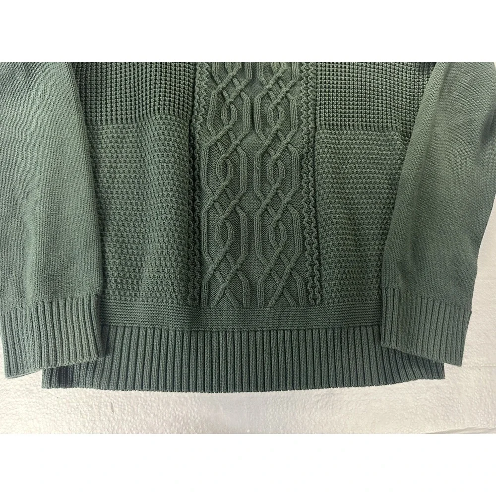 Ben Sherman Sweater‎ Men Medium Green Cable-Knit Long Sleeve Sweatshirt Pullover